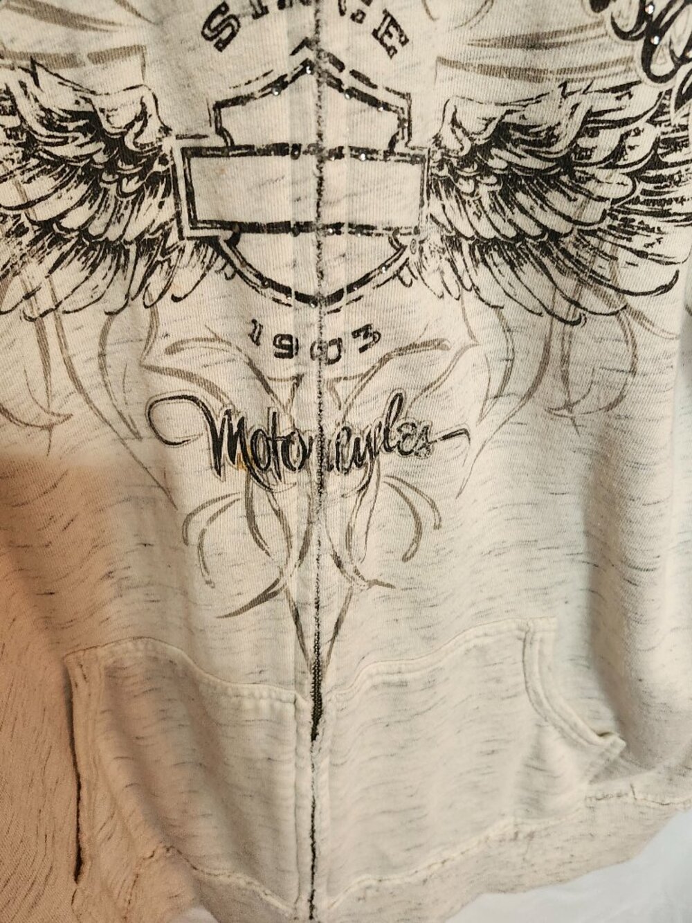 White Gray Washout Lace Harley-Davidson Zip Up Hoodie - Picture 3 of 7